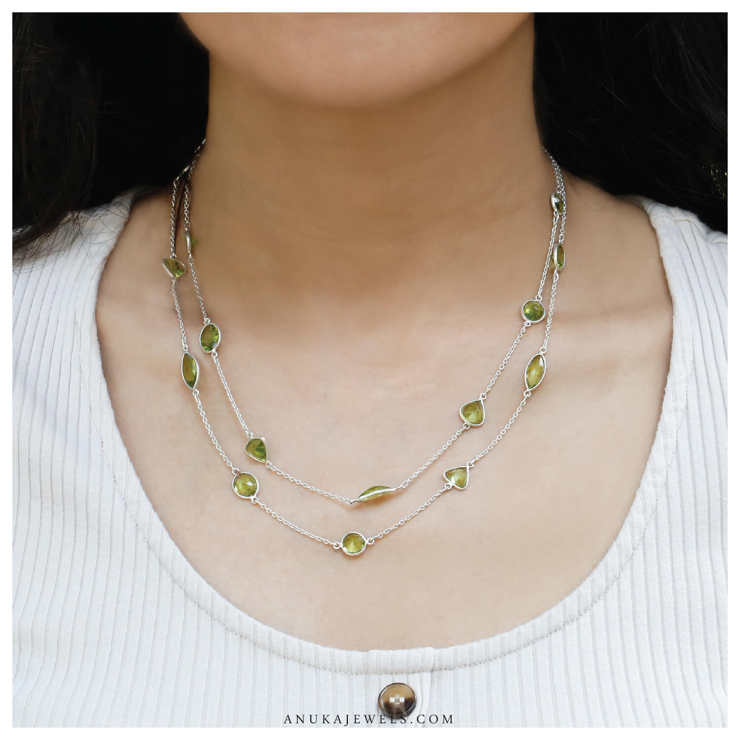 Multi Shaped Peridot Long Necklace