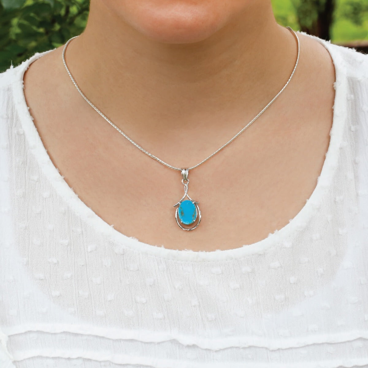 Turquoise stone antique silver locket necklace