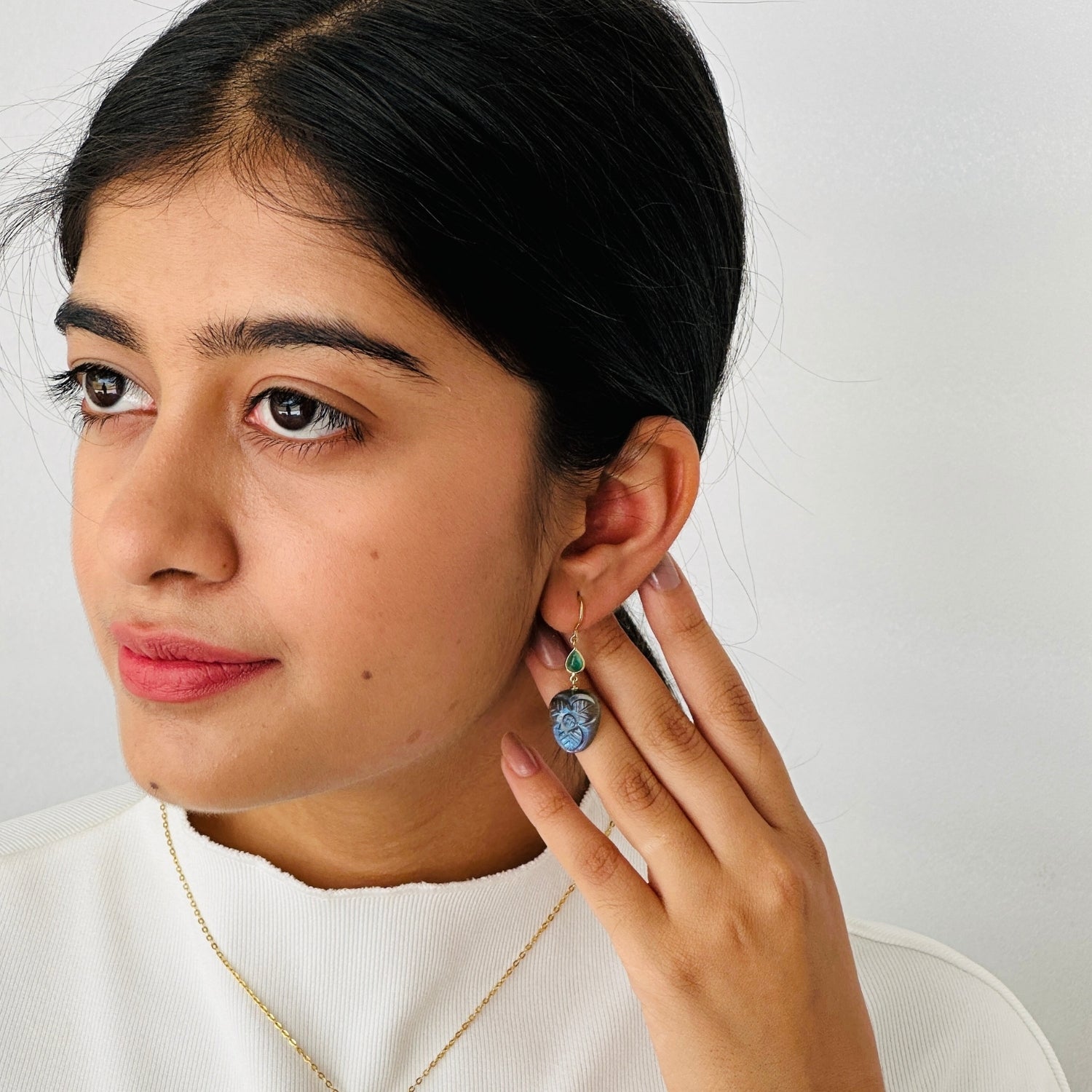 Labradorite & Emerald 18KT Gold Earrings