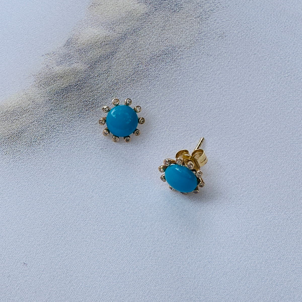 Turquoise & Diamond 14KT Gold Earrings