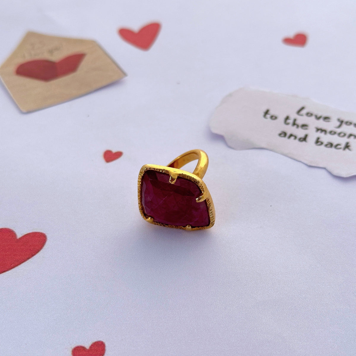 Halo Ruby Gold Plated Silver 925 Love Ring