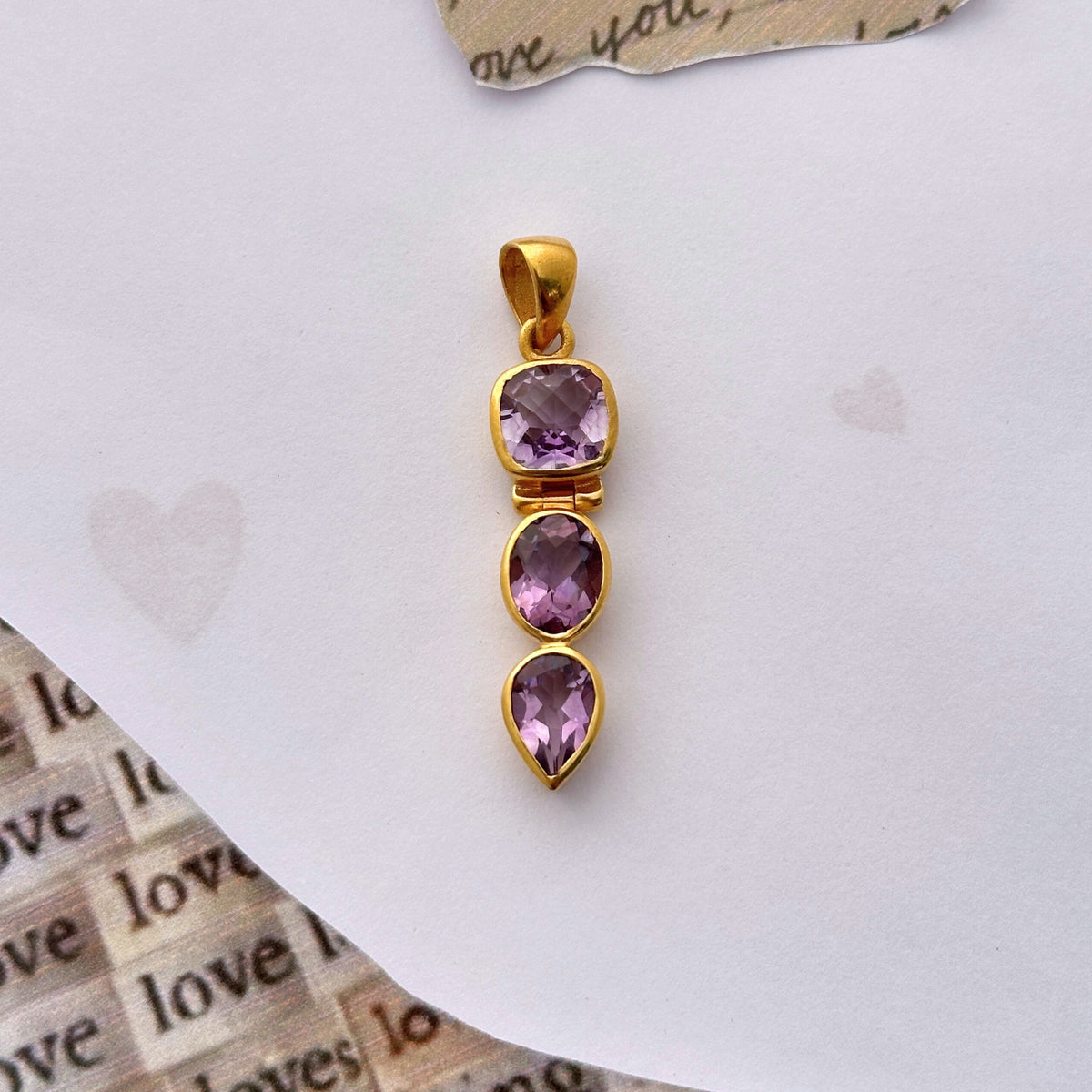 Grop Amethyst 18 KT Gold Plated Silver 925 Love Pendnat