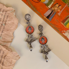 Rajkanya Handpainted Miniature Art Silver Earrings