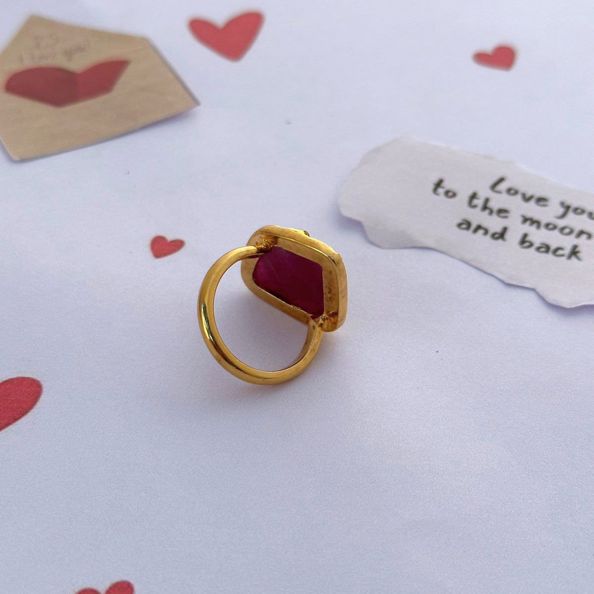 Halo Ruby Gold Plated Silver 925 Love Ring