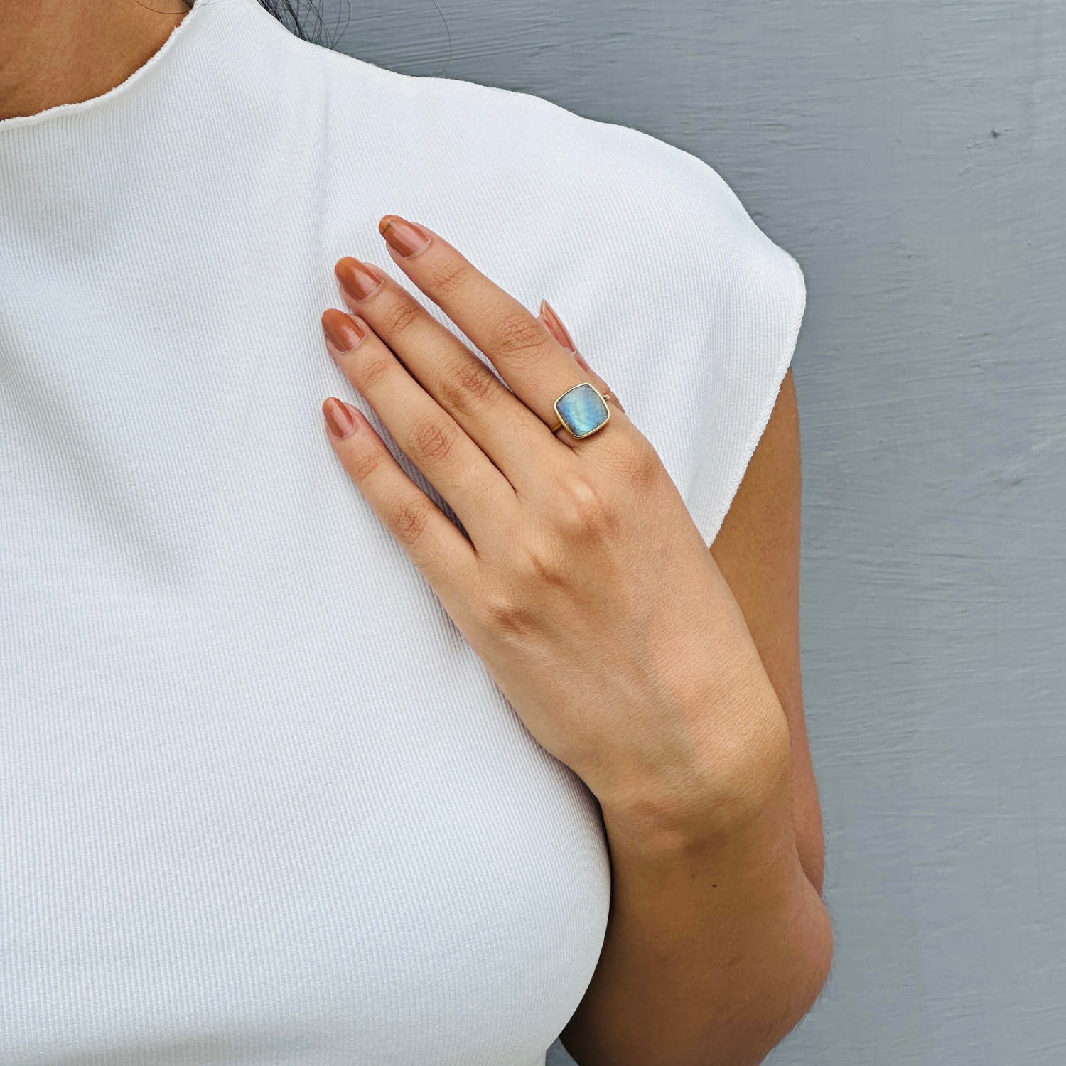 Labradorite Square 18KT Gold Ring