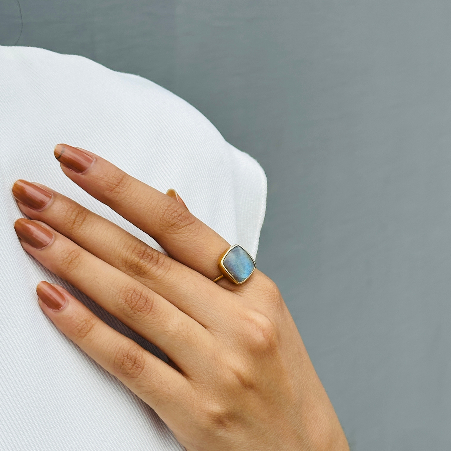 Labradorite Square 18KT Gold Ring