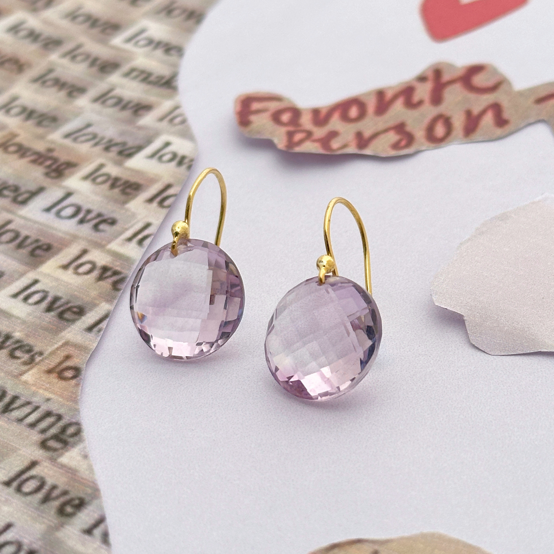 Silly Amethyst 18K Gold Plated Silver 925 Love Earrings