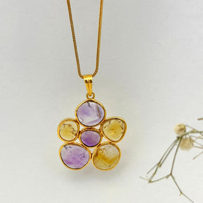 Flower Citrine and Amethyst 18k Gold Plated Silver 925 Pendant