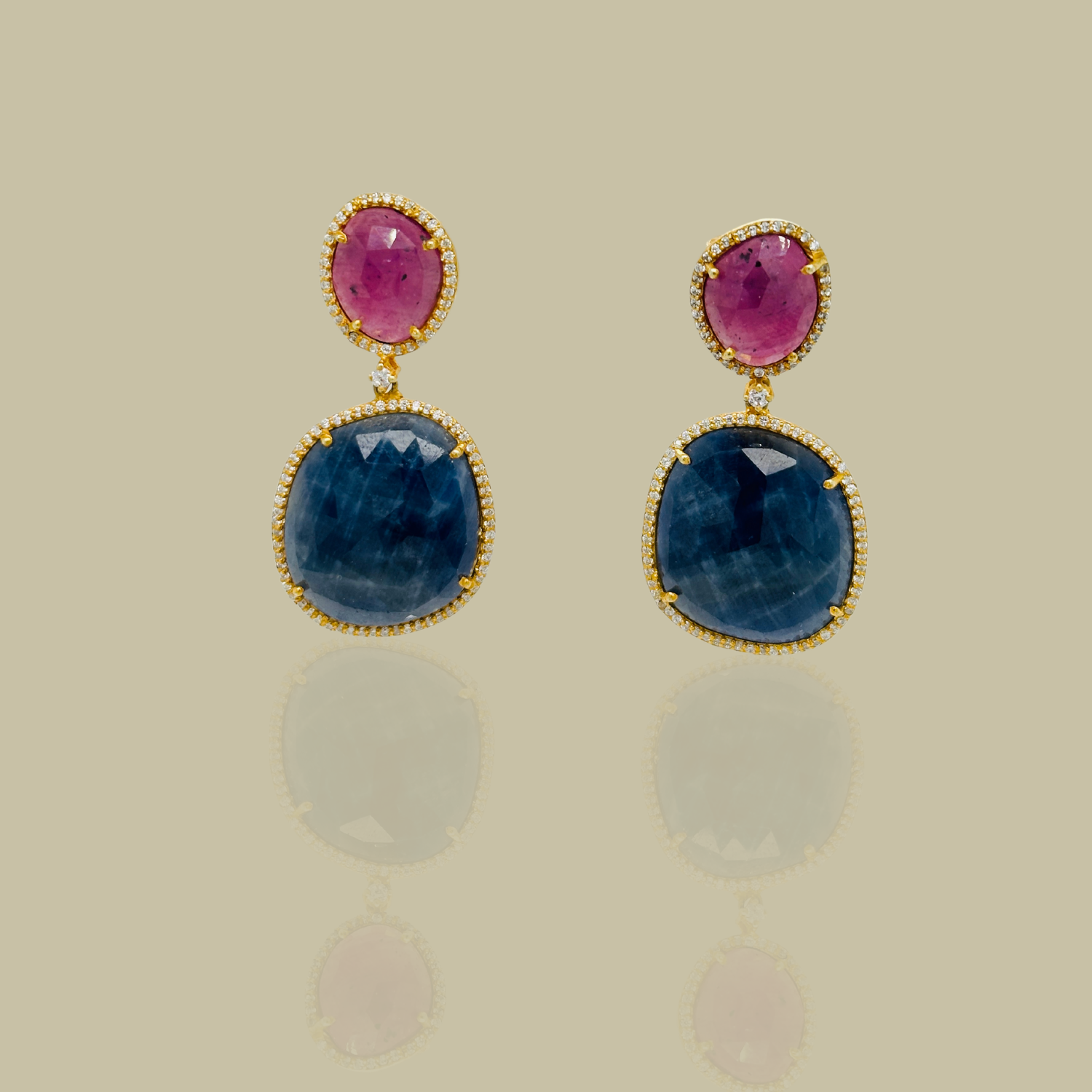 Camy Sapphire and Ruby 18K Gold Plated Silver Earrings