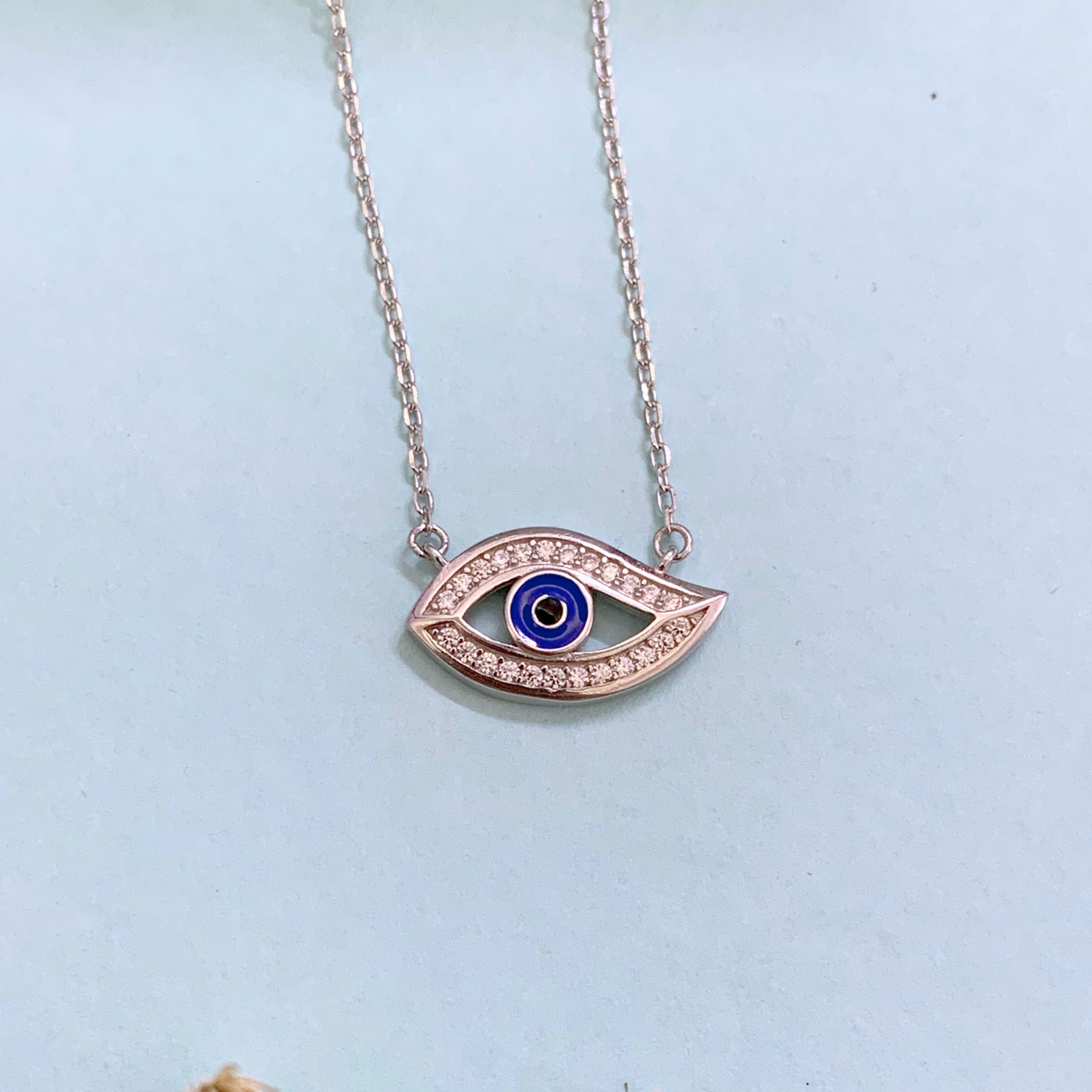 Chem Zircon studded Evil Eye 925 Silver Necklace