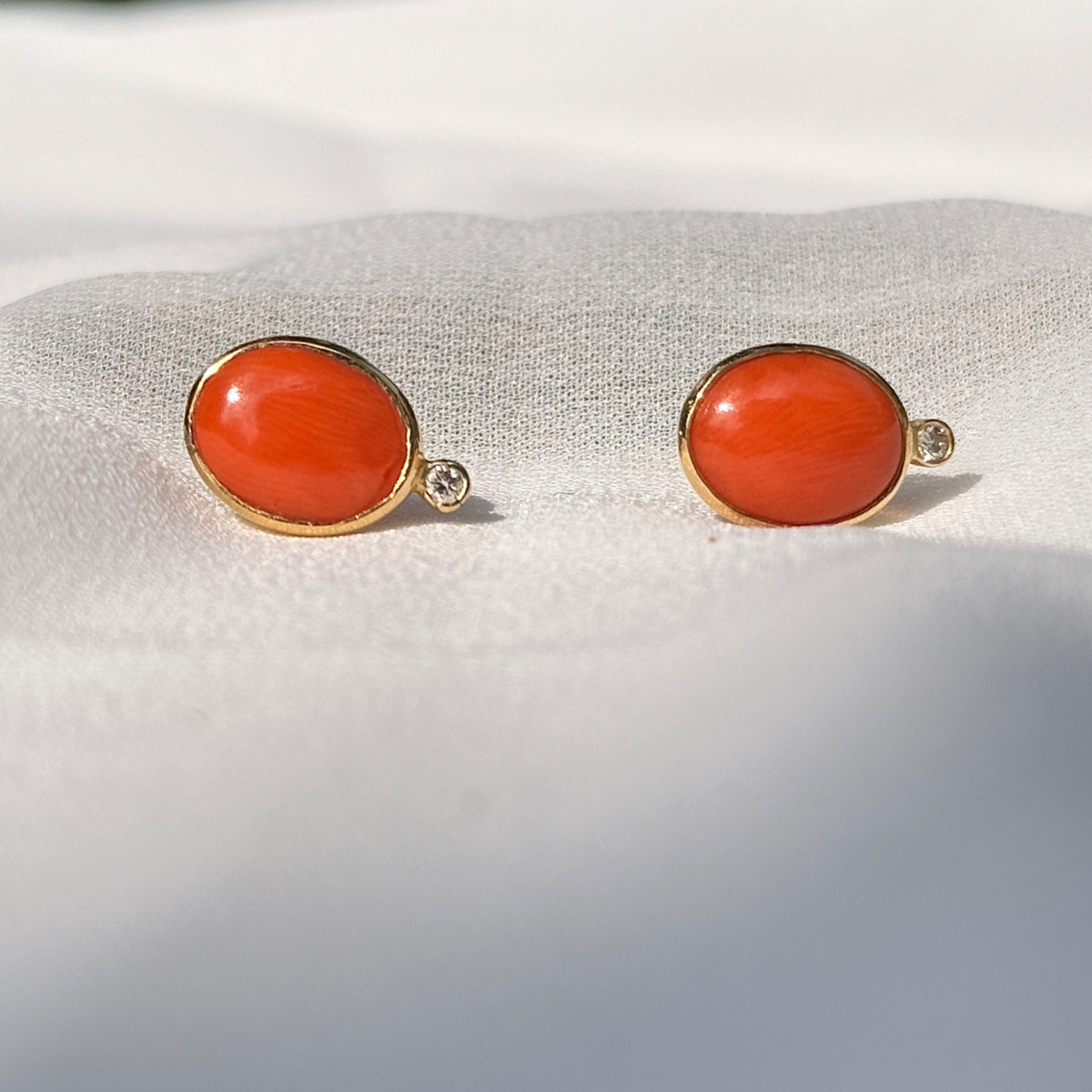 Coral & Diamond 18KT Gold Earrings