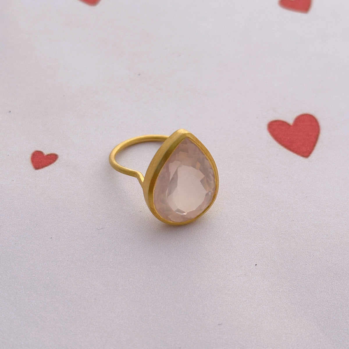 Eclat Rose Quartz Gold Plated Silver 925 Love Ring