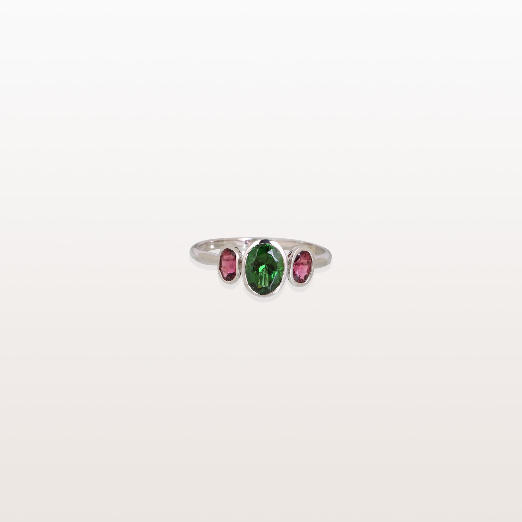 Diopside & Pink Tourmaline 18KT White Gold Ring