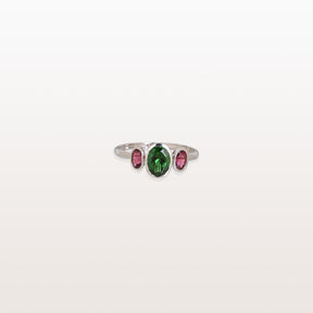 Diopside & Pink Tourmaline 18KT White Gold Ring