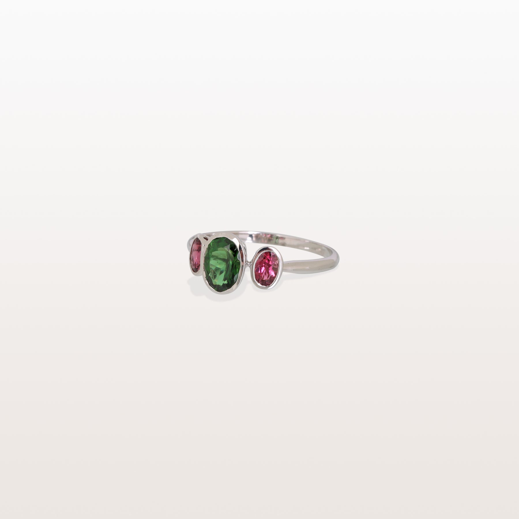 Diopside & Pink Tourmaline 18KT White Gold Ring