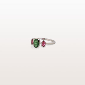 Diopside & Pink Tourmaline 18KT White Gold Ring