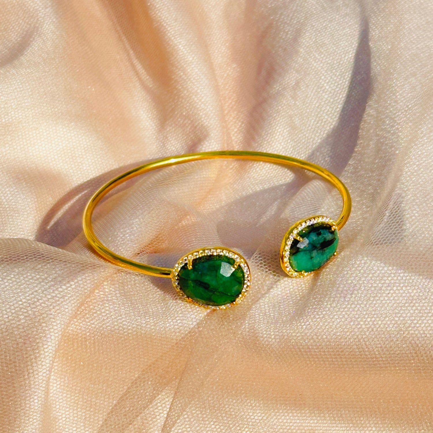 Shashi Emerald Cuff 18k Gold Plated Silver 925 Bracelet