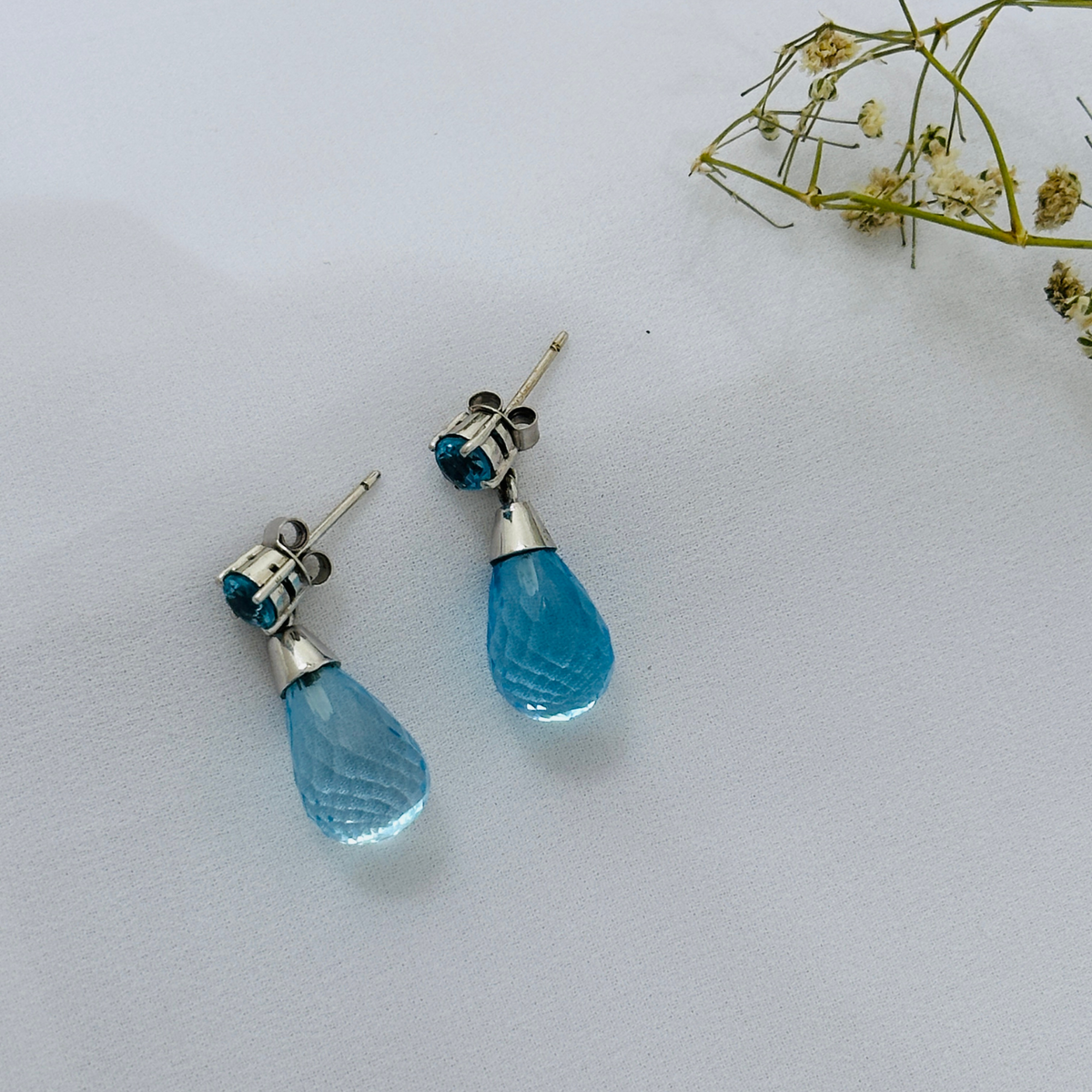 Blue Topaz Teardrop 18KT White Gold Earrings