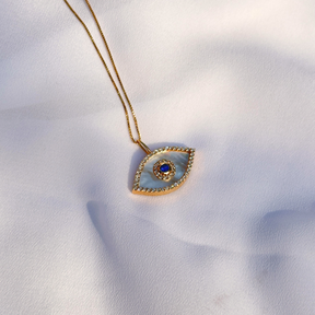 Mother of Pearl 14KT Gold Evil Eye Pendant Necklace with Diamonds