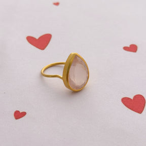 Eclat Rose Quartz Gold Plated Silver 925 Ring