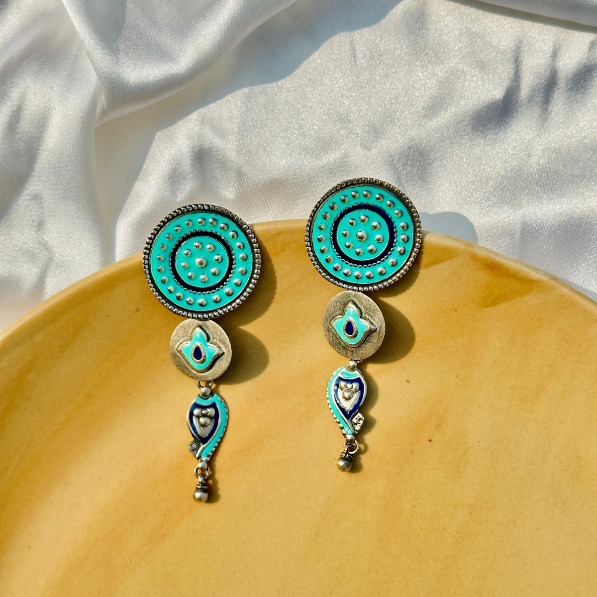 Turquoise and Navy Enamel Earrings