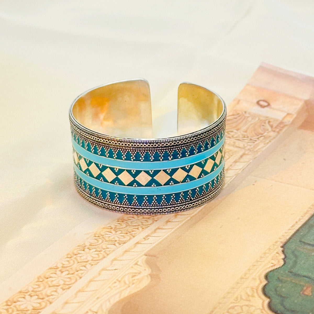 Kedara Enamel Silver 925 Cuff Bangle