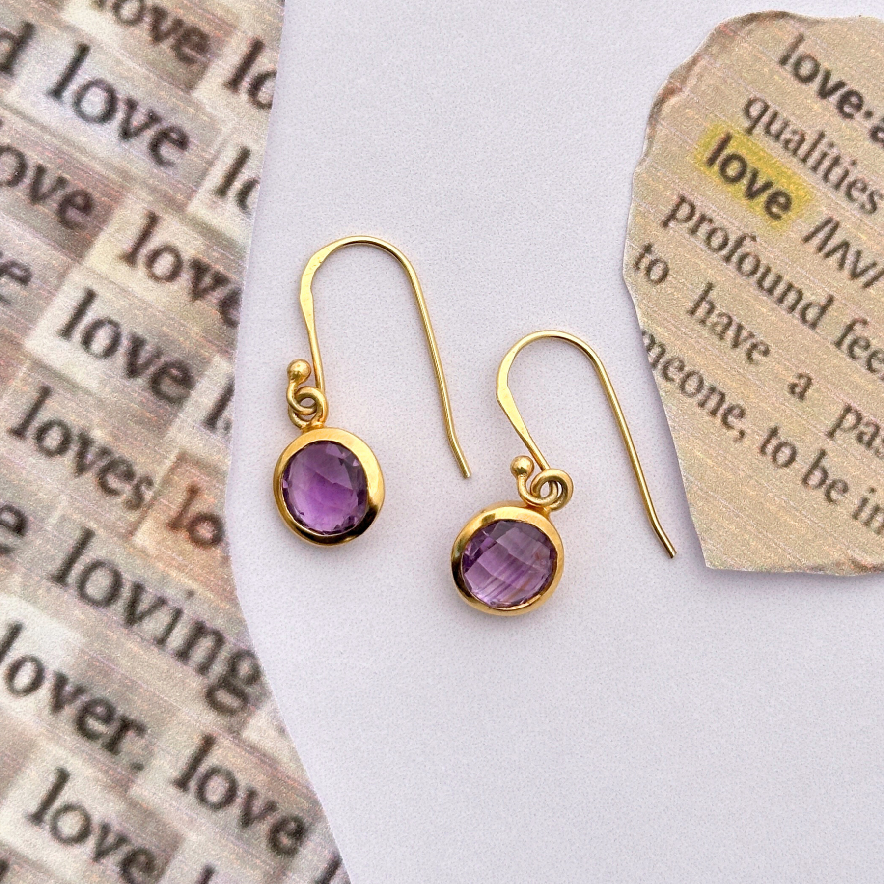 Carny Amethyst 18K Gold Plated Silver 925 Love Earrings