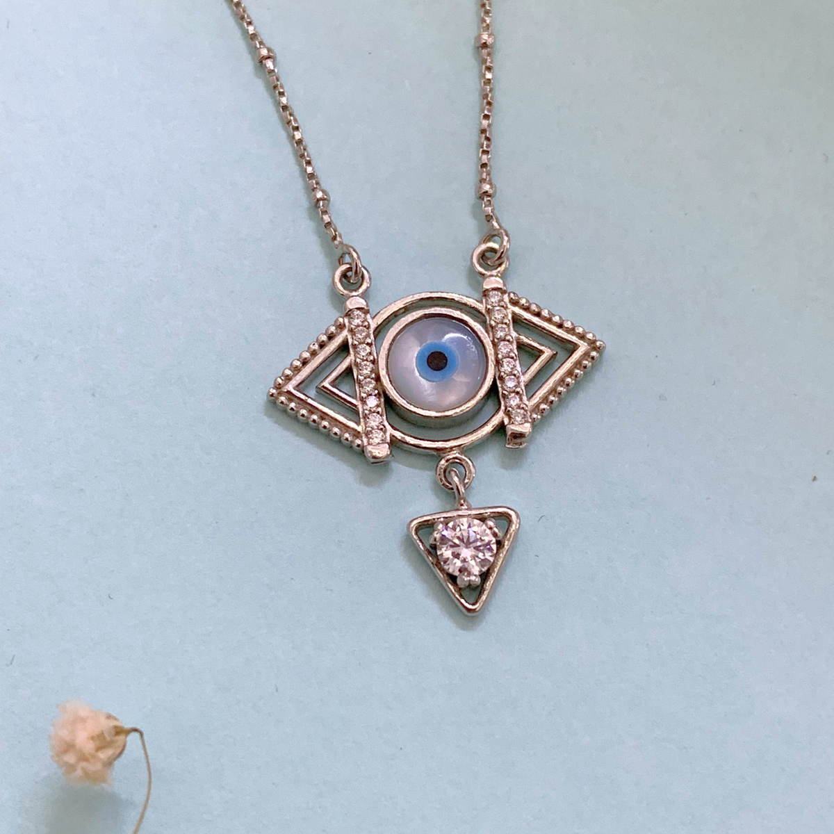 Zyen Zircon studded Evil Eye 925 Silver Necklace