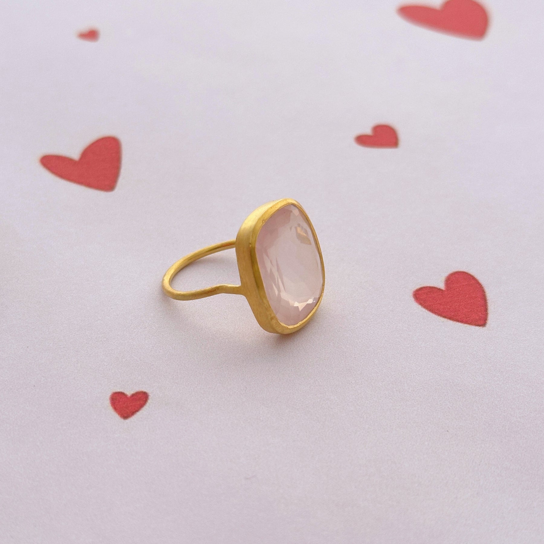 Stan Rose Quartz Gold Plated Silver 925 Ring