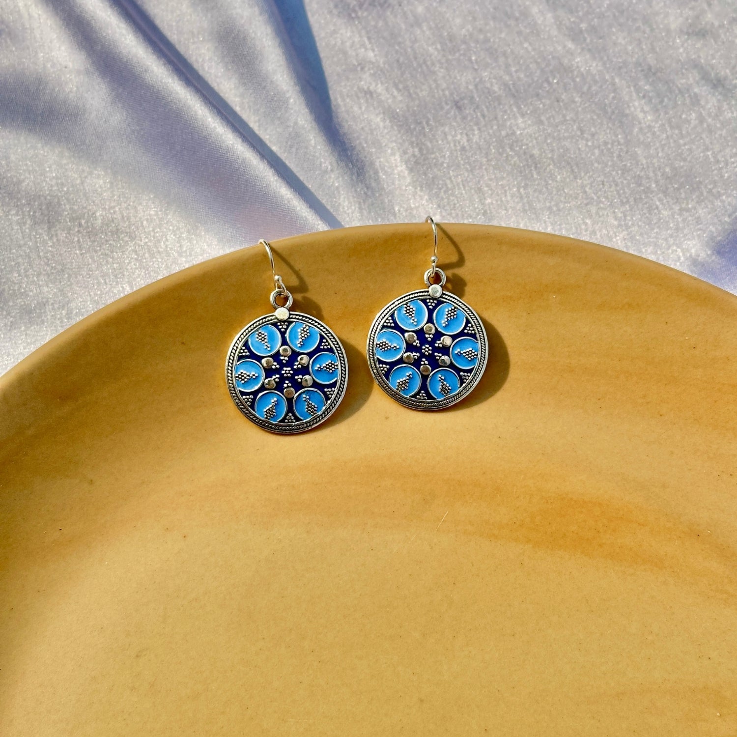 Round Detailed Enamel Earrings