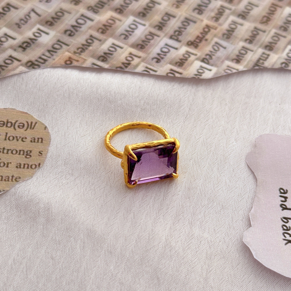 Peony Amethyst Gold Plated Silver 925 Love Ring