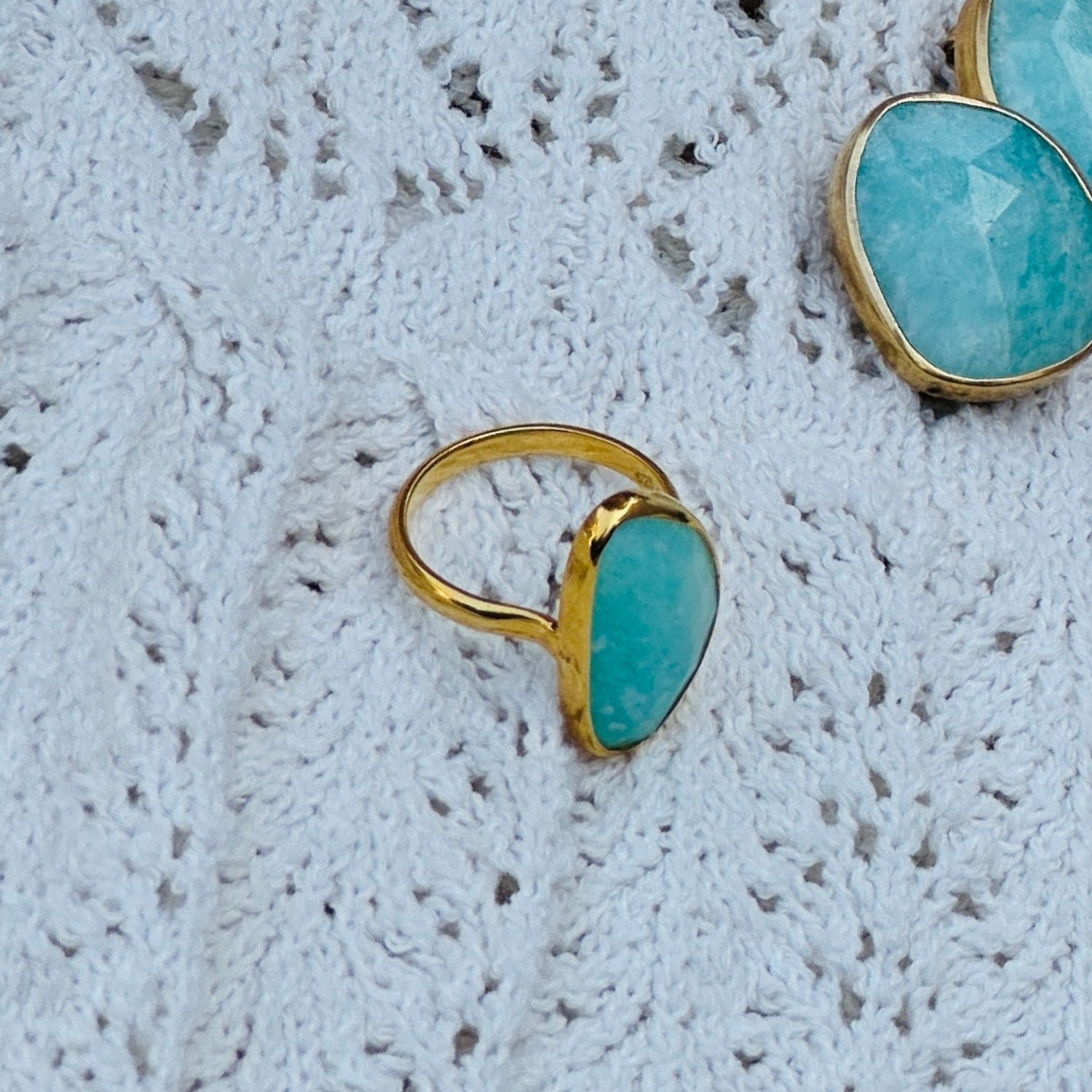 Marine Amazonite 18k Gold Plated Silver 925 Ring