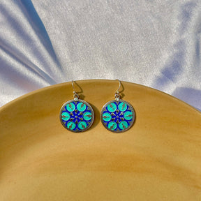 Round Detailed Enamel Silver 925 Earrings