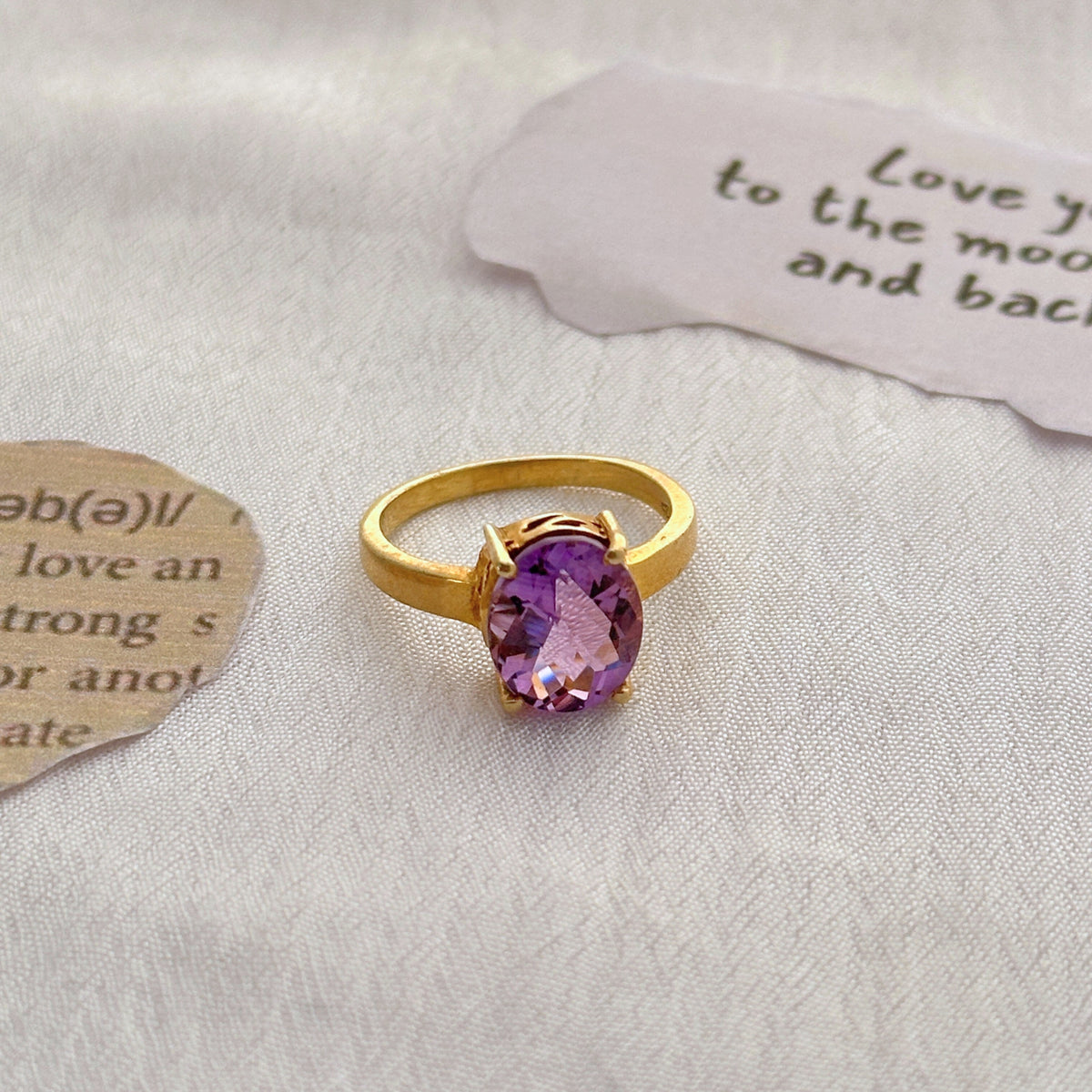 Lovelace Amethyst Gold Plated Silver 925 Love Ring