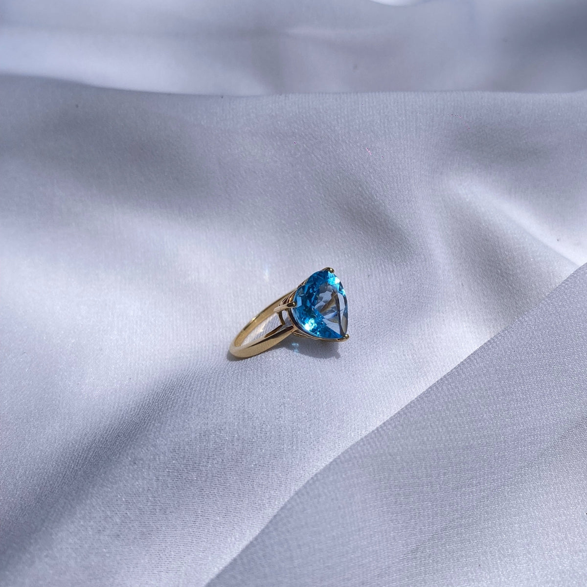 Blue Topaz Triangle 14KT Gold Ring