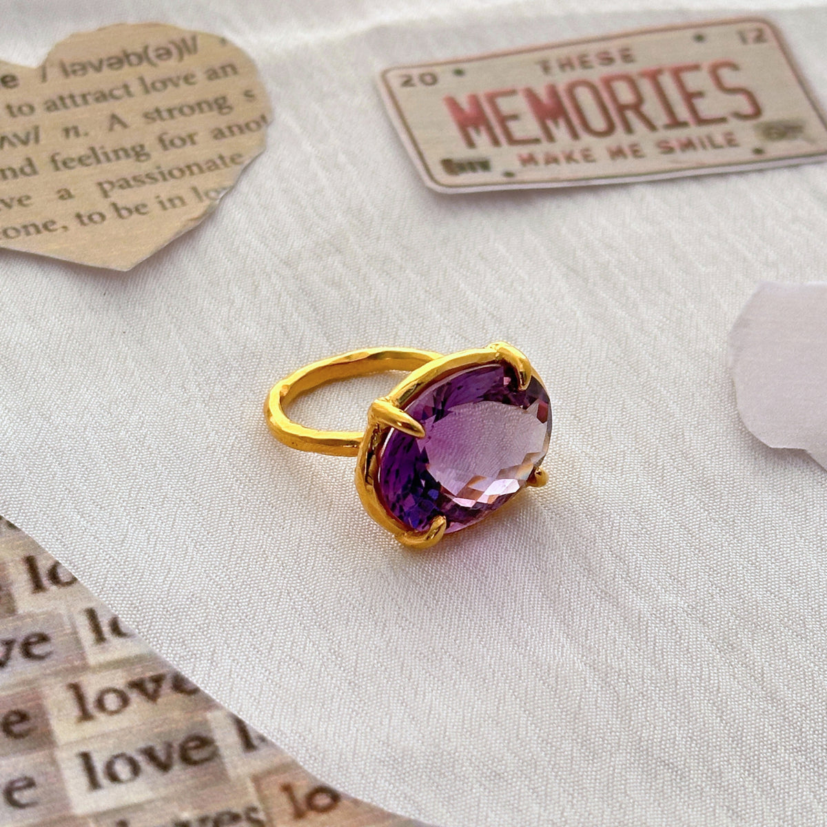 Cherub Amethyst Gold Plated Silver 925 Love Ring