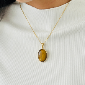 Tiger Eye Oval 18KT Gold Pendant