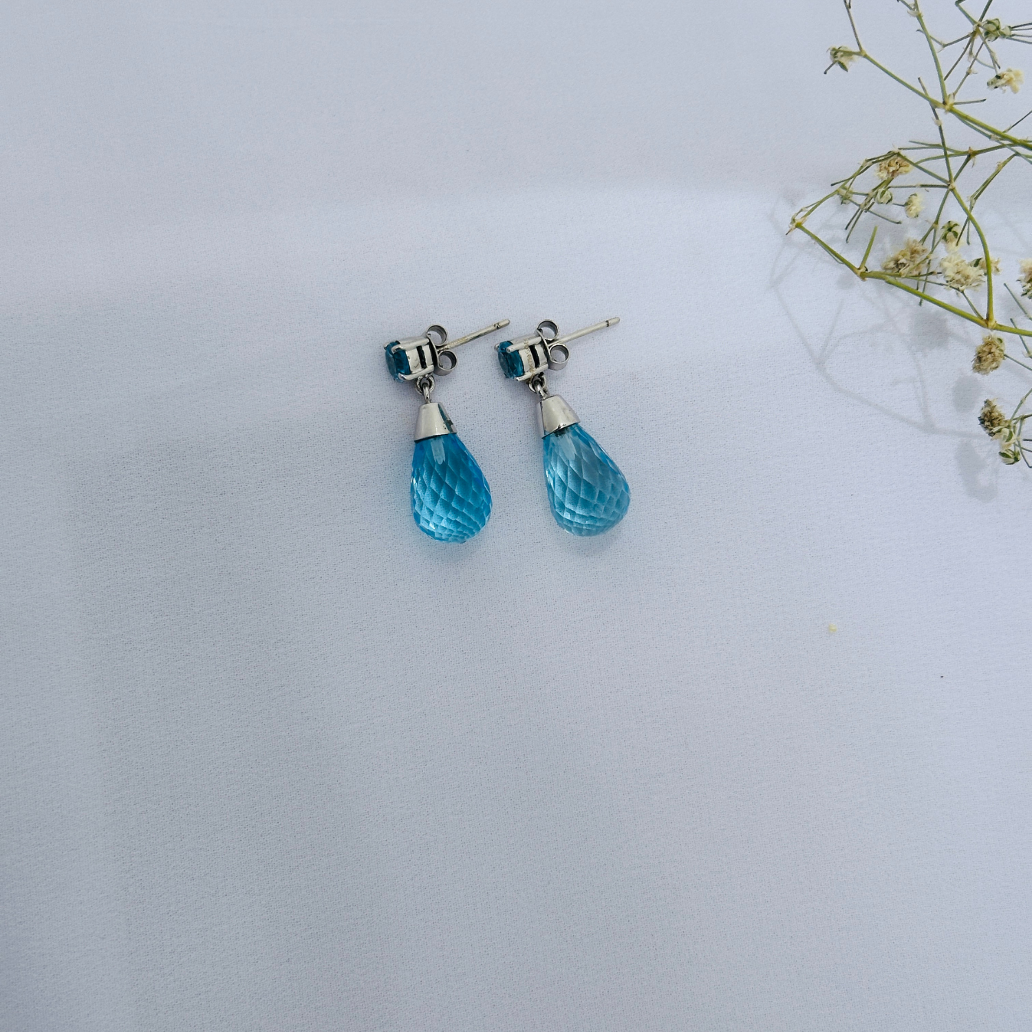 Blue Topaz Teardrop 18KT White Gold Earrings