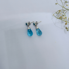 Blue Topaz Teardrop 18KT White Gold Earrings