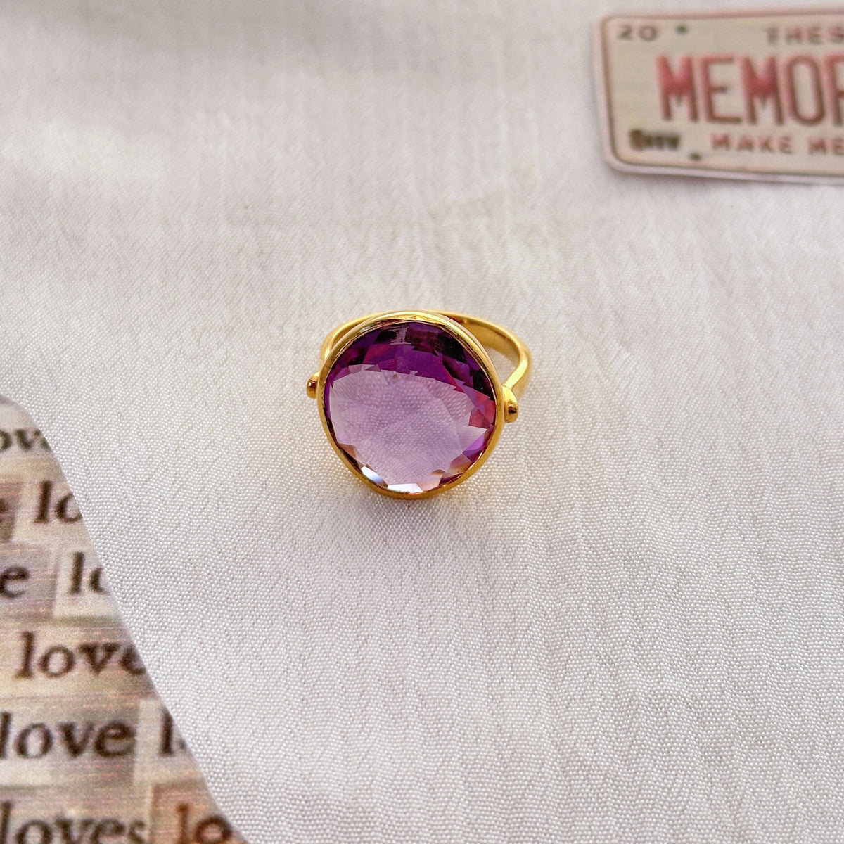 Srim Amethyst Gold Plated Silver 925 Love Ring