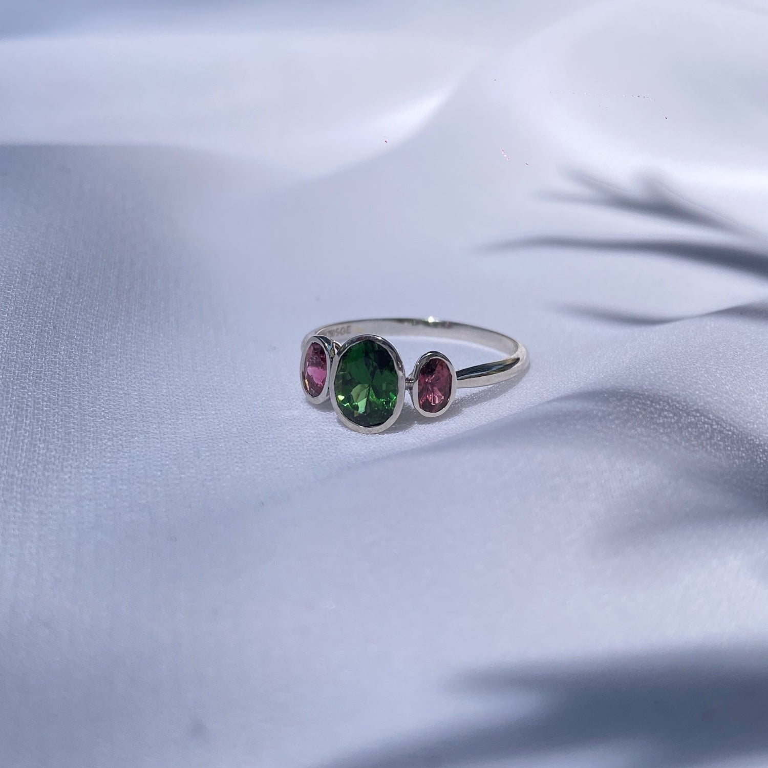 Diopside & Pink Tourmaline 18KT White Gold Ring