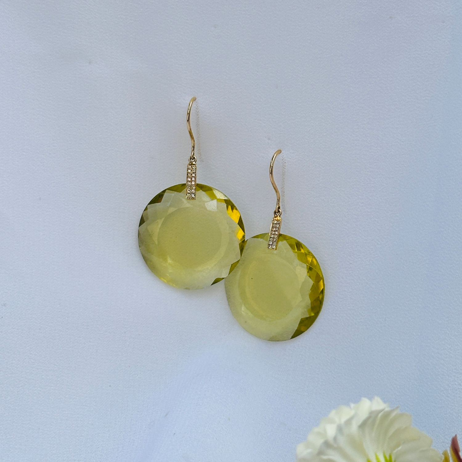 Lemon Quartz & Diamond 18KT Gold Earrings