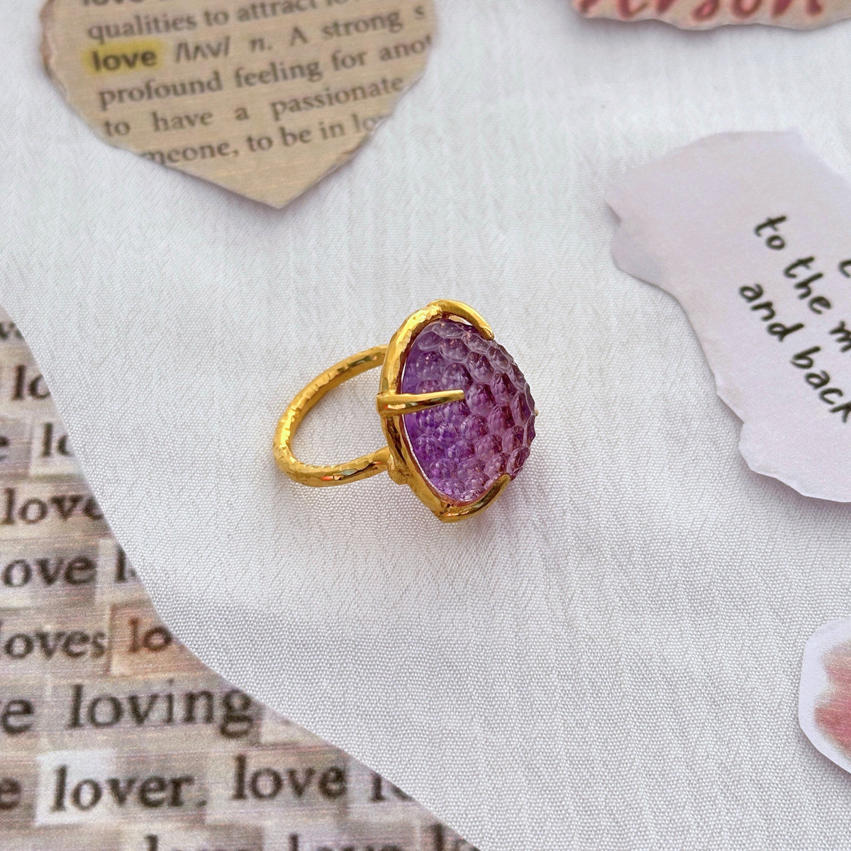 Glimmer Amethyst Gold Plated Silver 925 Love Ring