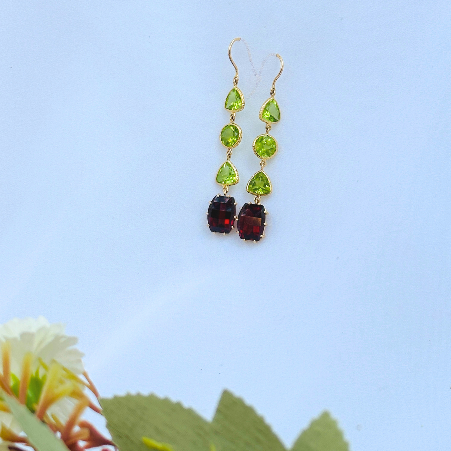 Garnet & Peridot 18KT Gold Earrings