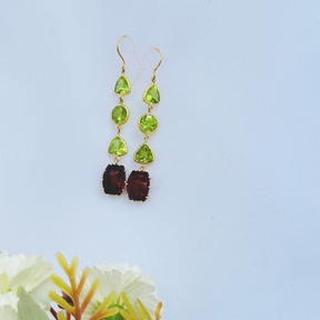 Garnet & Peridot 18KT Gold Earrings