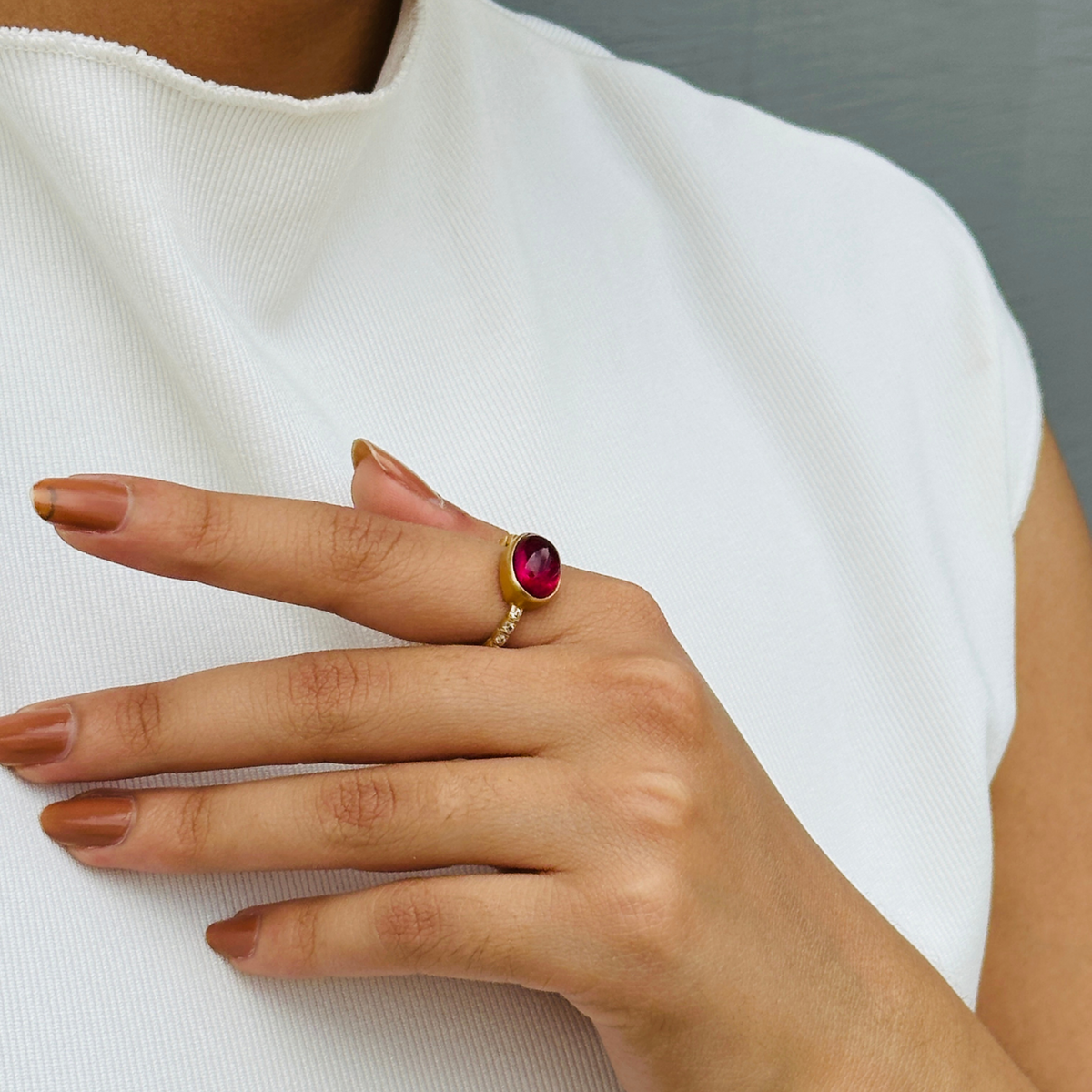 Pink Tourmaline 18KT Gold Ring with Diamonds