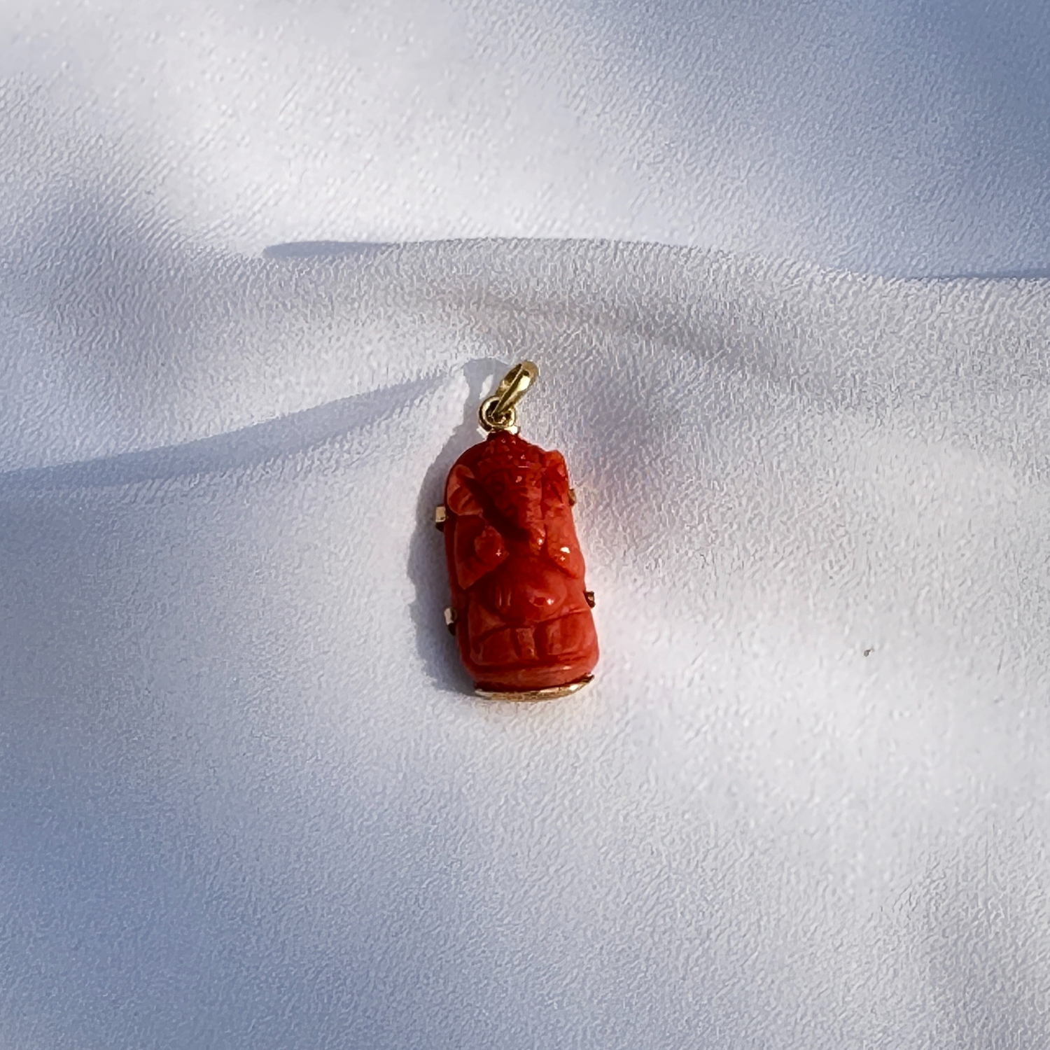 Coral Ganesha 18KT Gold Pendant