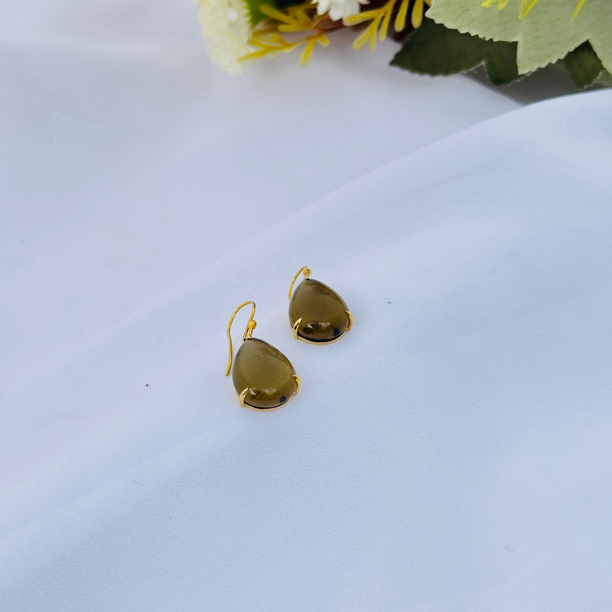 Smokey Quartz 18KT Gold Earrings