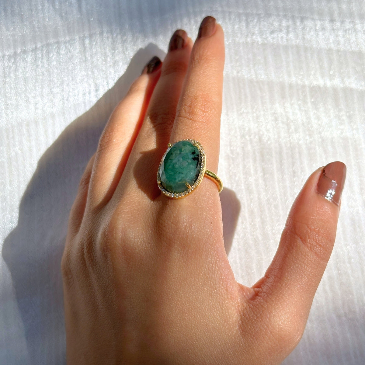 Raquel  Silver 925 Emerald Gold Plated Ring