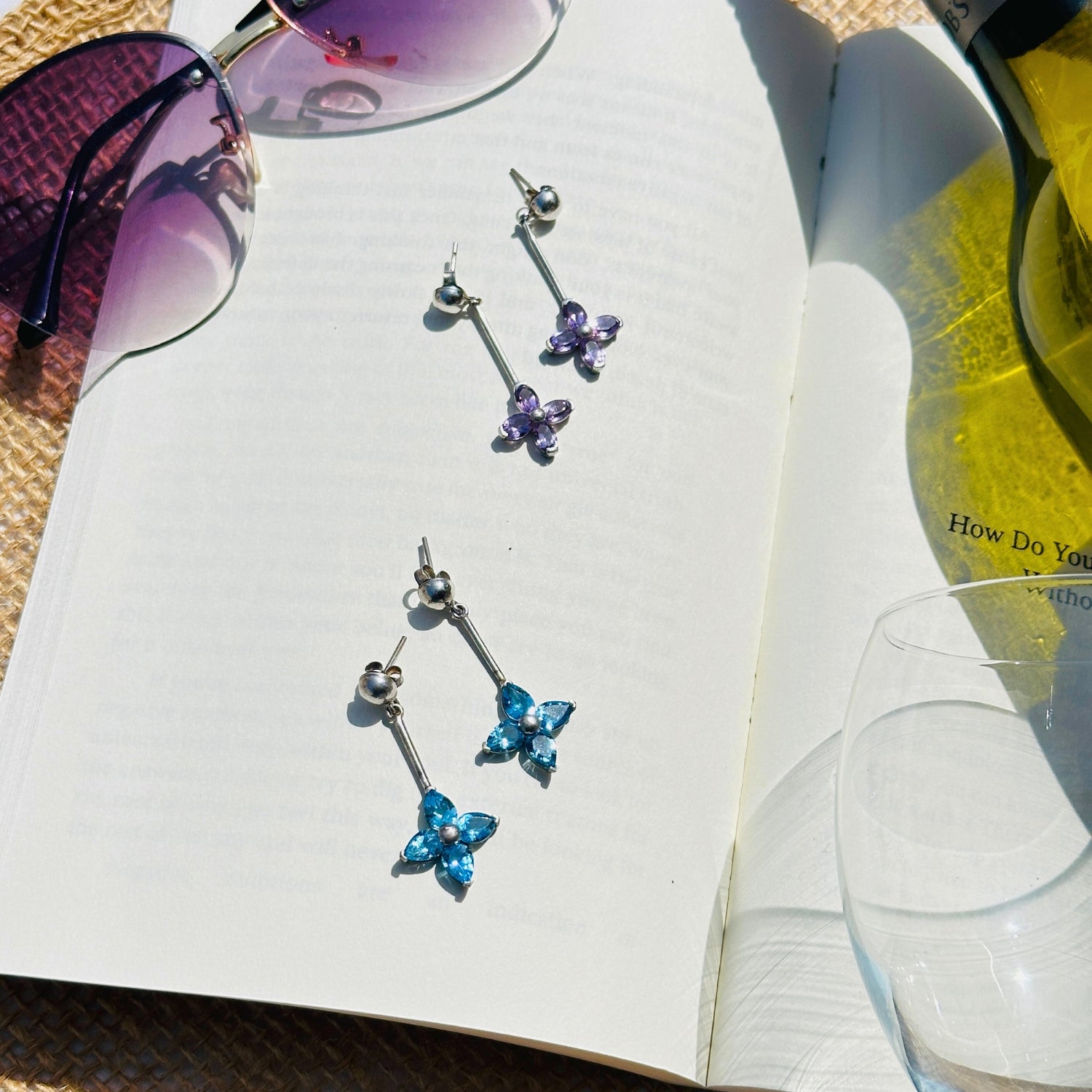 Flamenco Blue Topaz & Amethyst Silver 925 Earrings